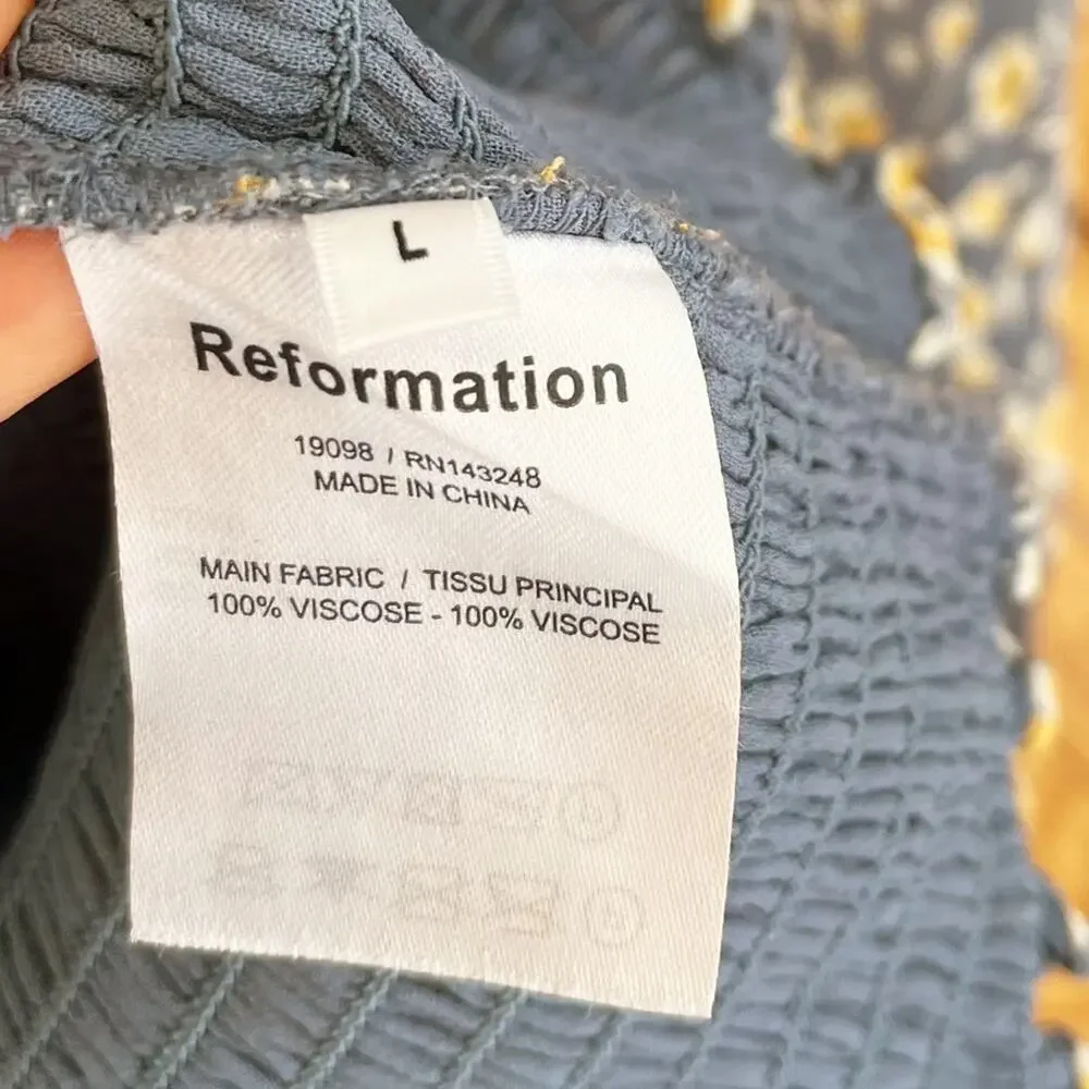 Reformation Pinto Smocked Top in Blue Wallflower